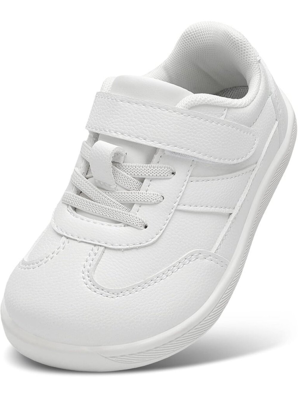 Toddler White Faux Leather Boys Girls Wide Toe Zero Drop Barefoot Shoes Sneakers